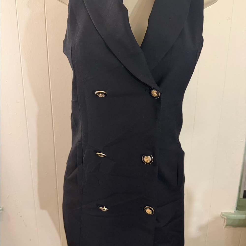 Zara Black One-Shoulder Double-Breasted Dress with Gold Buttons